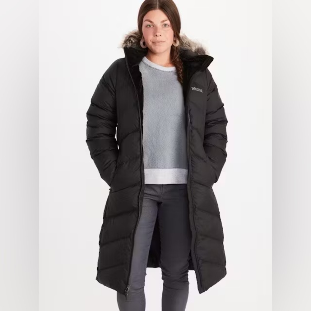 Marmot Women’s Montreaux Down Coat Puffer - Black - Size small - detachable hood
